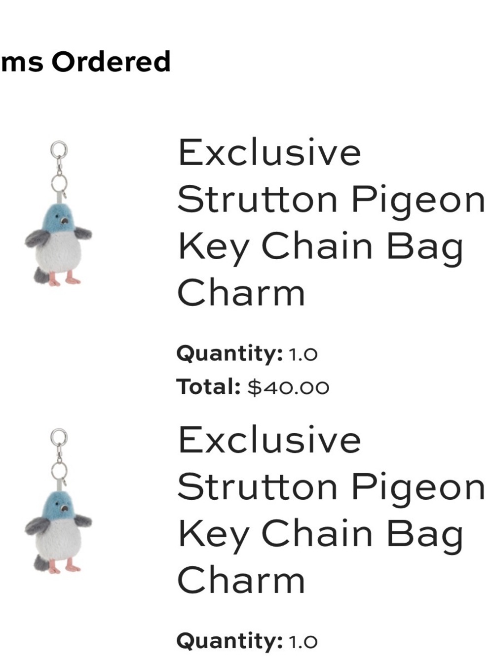 Exclusive Strutton Pigeon Key Chain Bag Charms- Jellycat